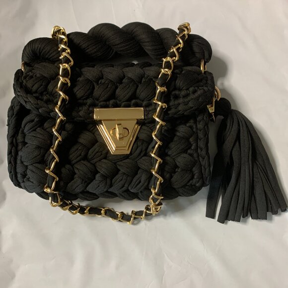 Handbags - Women's Knit Hand Woven Evening Handbag Black